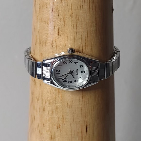 Silver Tone Metal Stretch Band Watch - Picture 7 of 13